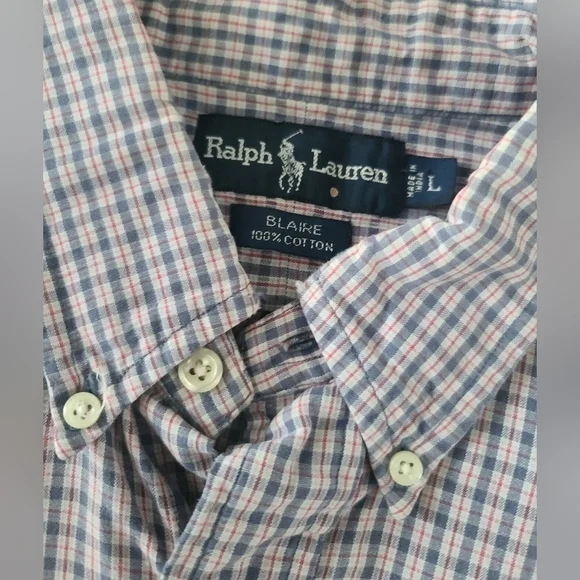 Ralph Lauren Blaire 100% Cotton Short Sleeve Button Down Shirt Red Blue Checked - Picture 5 of 7